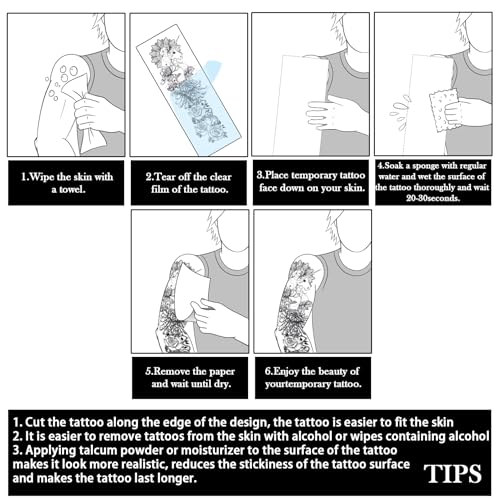 Full Arm Temporary Tattoo Sleeves - 12 Waterproof Sheets