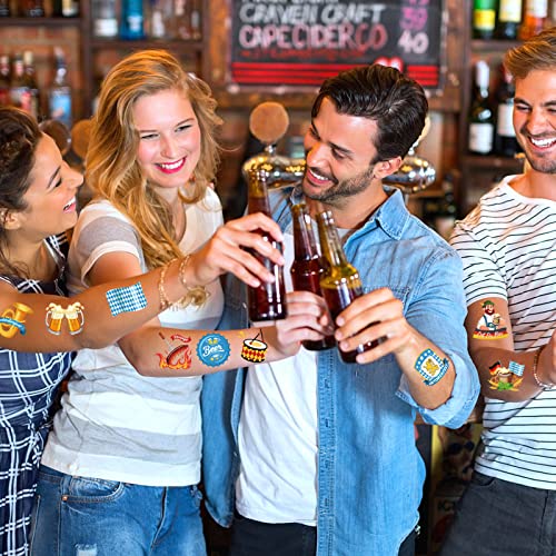 HOWAF Oktoberfest Temporary Tattoos, 72 pieces Oktoberfest Fake Tattoos for Kids, Waterproof Tattoos Stickers for Beer Festival Supplies, Bavaria Flag Themed Body Tattoos for Octoberfest Party Favors