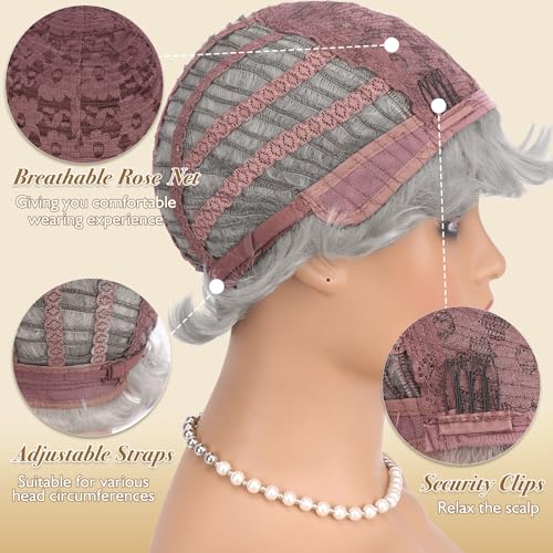 Haloo Grey Pixie Wig - Short Layered Synthetic Hair for Women
