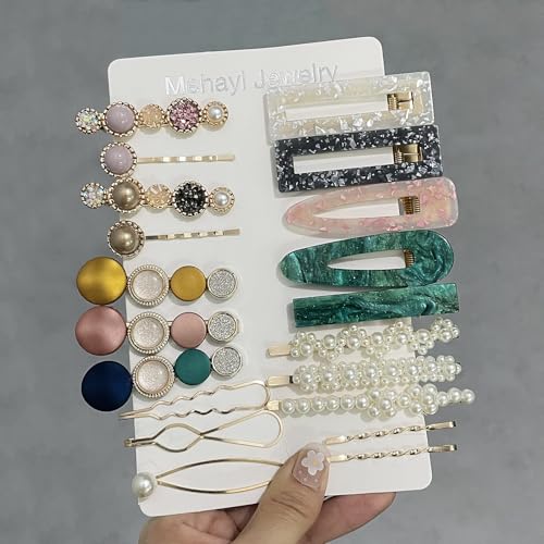 Mehayi 20 PCS Pearl Macaron Hair Clips Set - Acrylic Resin Barrettes