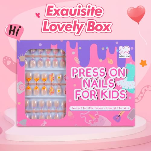 Misssix Old Colorful Flower Kids Press On Nails with Glue - 78 Pcs, Safe & Easy DIY Nail Art