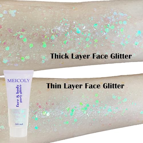 MEICOLY Clear Face & Body Glitter Gel for Festivals & Raves