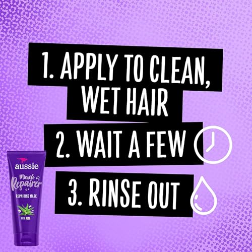 Aussie Miracle Repairer Reconstructing Hair Mask, 3 Pack Hair Mask with Aloe, Repair and Protect Damaged Hair, for All Hair Types 6.7 fl oz