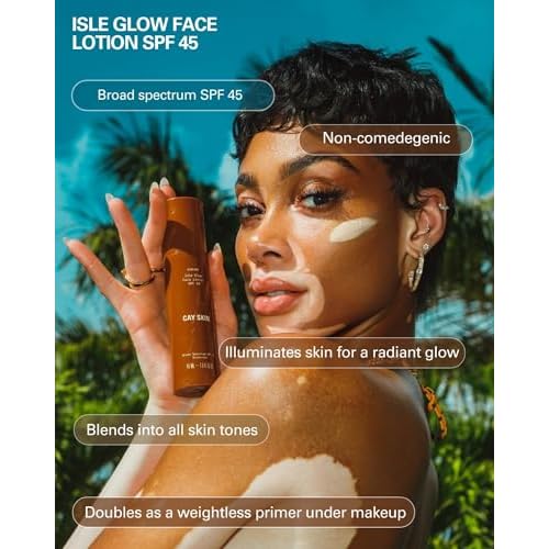 Cay Skin Isle Glow Face Moisturizer SPF 45 ? Illuminating Moisturizer, Broad Spectrum Sunscreen + Makeup Primer ? Lightweight, Pearlescent Formula with Radiant Finish for All Skin Types ? 1.5 oz.