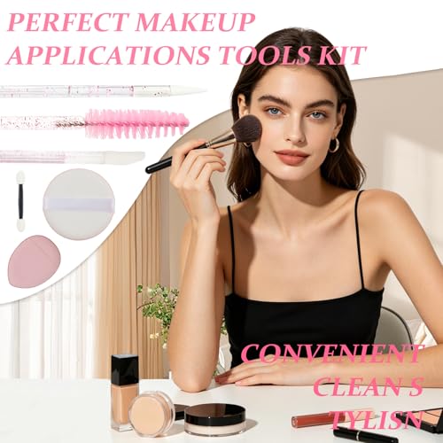Pink Disposable Makeup Applicator Kit with Micro Brushes & Sponge Set - Light Pink
