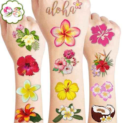 96 PCS Tropical Flower Hawaiian Pre-Cut Temporary Themed Birthday Favors Supplies D?cor Cute Luau Gifts For Game Boys Girls Classroom School (Normal)