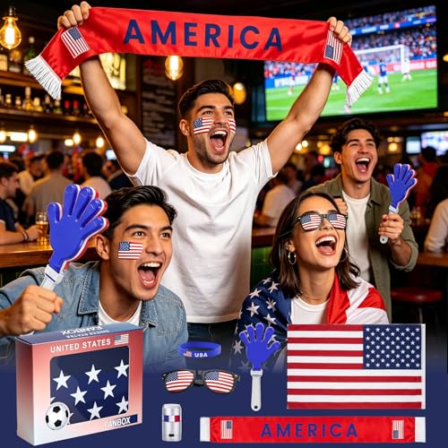 2026 World Cup USA Fan Kit with Flag, Sunglasses, Banner, Clapper, Wristband & Face Paint