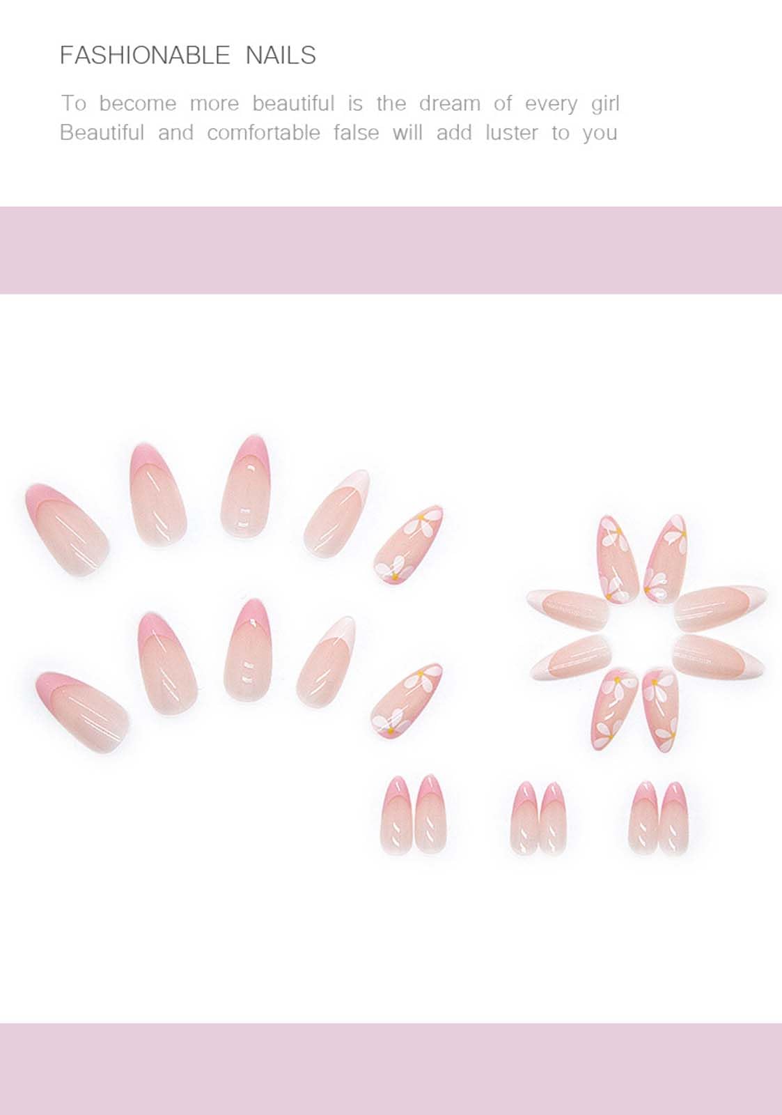 Almond Shaped Press on Nails Medium Almond Fake Nails with Little fresh Flower Design Acrylic Glue on Nails for Women Girls Full Cover Artificial False Stick on Nail for Daily Wear Wedding 24Pcs