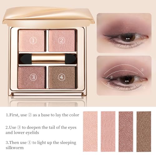 Light Peach Pink Mocha Brown Eyeshadow Palette with Mirror