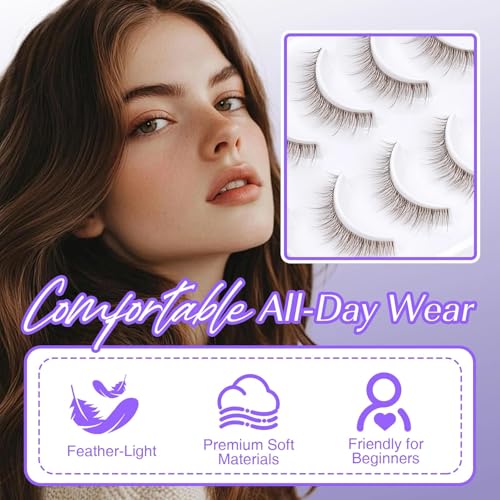 Brown False Eyelashes 10 Pairs - Natural Wispy Strip Lashes