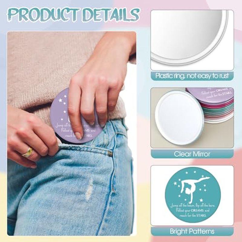 18 Pcs Gymnastics Gifts Bulk Gymnastics Party Favor Mini Compact Mirror 2.76 Inches Inspirational Easter Gifts for Sports Lover Team Gym Supplies(Colorful)