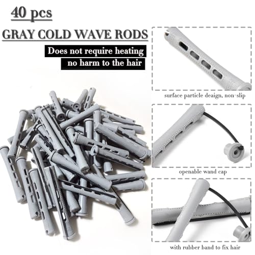 YOROSTAR Gray 40pcs Perm Rods Set for Short Natural Hair with Comb - No Heat Curling