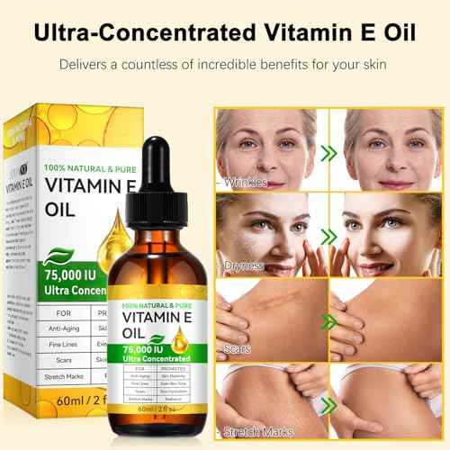 Essential Vitamin E Oil for Skin,Face,75000 IU Pure Vitamin E Body Oil for Women Girls 2 Oz