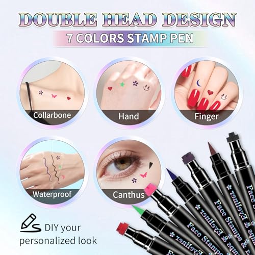 7-Color Dual-Ended Eyeliner Stamp Pen Kit with Liquid Liner