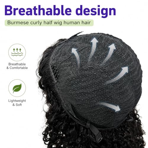 Burmese Curly Half Wig Human Hair 18" Glueless 180% Density