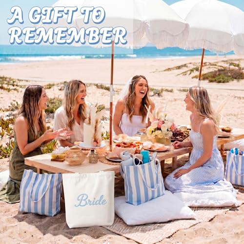 Blue Striped Canvas Tote Bag for Beach and Parties