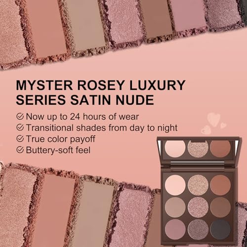 MYSTER ROSEY Nude Eyeshadow Palette, 9-Shade Matte, 12H Waterproof