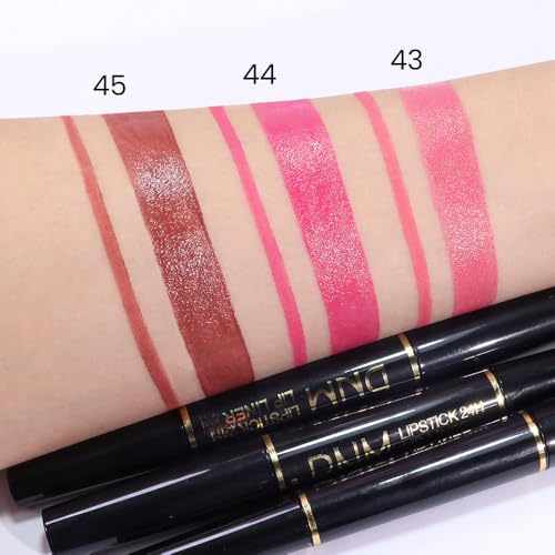 2-in-1 Hot Pink Lipstick & Lip Liner Duo - Moisturizing Glossy