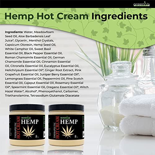 GreenIVe Hemp Hot Cream Massage Lotion Soothing and Moisturizing Joints, Muslces, and Wraps for Skin Tightning (8 oz Jar)