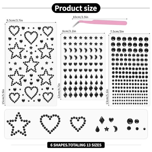 1620Pcs Self-Adhesive Face Gems Rhinestones Set with Tweezers