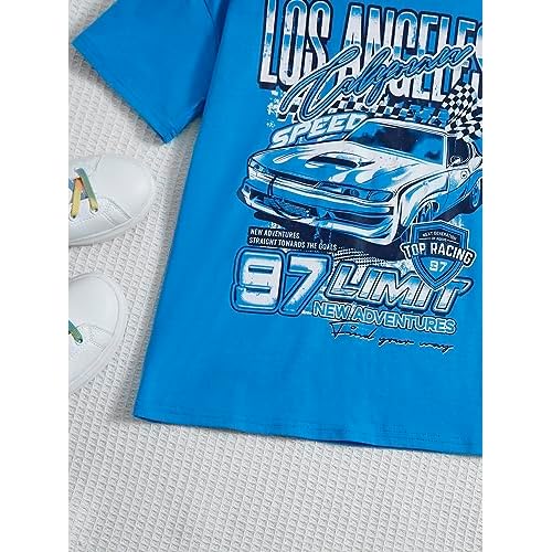 WDIRARA Girl's Car Letter Graphic Print Round Neck Short Sleeve Tee Summer Casual T Shirt