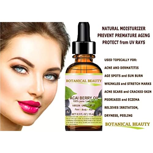 Botanical Beauty? ACAI BERRY OIL 100% Pure Natural Virgin Unrefined Cold Pressed Carrier Oil. 0.5 Fl Oz 15 ml for Face, Skin, Hair, Lip, Nails. Rich in Vitamin E