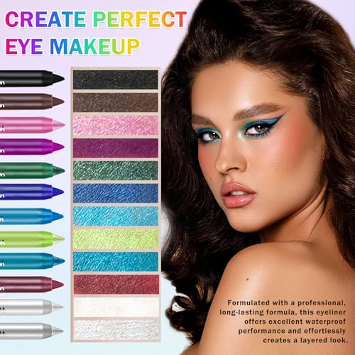 12-Color Eyeliner Pencil Set - Waterproof Matte & Metallic