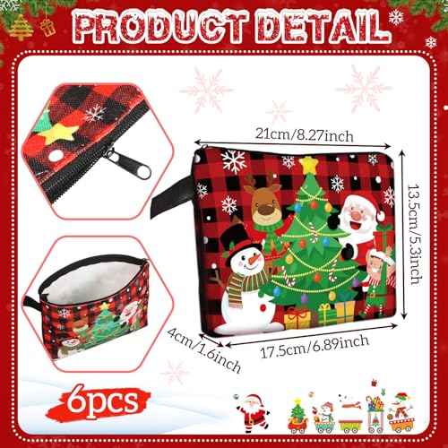Zonon 6 Pcs Christmas Canvas Makeup Bags Small Cosmetic Bag Set with Zipper Portable, Cute Buffalo Plaid Style Pouch, Pencil Case Set Bulk for Women Student Holiday Travel Xmas Party Gifts Supplies