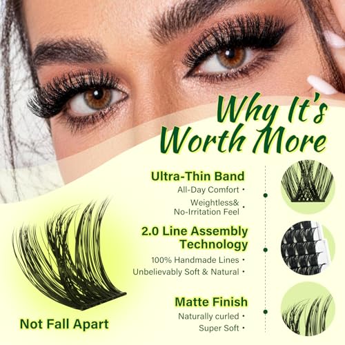 KEYYOU Lash Clusters Kit 144pcs Thick Volume D Curl Eyelash Clusters Lash Extension Kit with Mascara Brush Bond and Seal Glue Remover Applicators and Brush for DIY Lash Extensions (Y02)