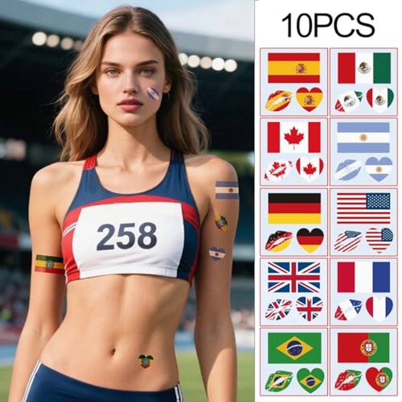 National Flag Temporary Tattoos - 10 Waterproof Sheets