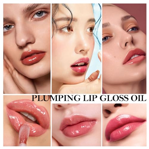 2Pcs Hydrating Lip Glow Oil,Plumping Lip Gloss,Moisturizing Transparent and Nourishing Non-stick Cup Fruit Flavored Lip Oil for Reducing Lip Lines and Lip Care(01#+07#)