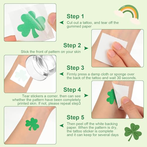 Landhoow 240 Pcs St Patrick's Day Tattoos Temporary Glitter Face Tattoos Cool Body Sticker Costume Accessory Tattoos