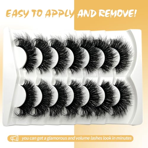 Mink Lashes Fluffy Long 3D Faux Mink Wispy 20mm 25mm Big Dramatic Strip Lashes That Look Like Extensions Thick Cat Eye False Eyelashes Pack