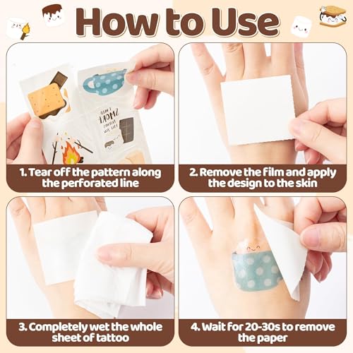 Smores Temporary Tattoos 144 Pieces - Marshmallow Party Stickers