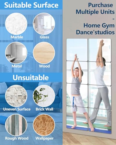 Unbreakable Self-Adhesive Mirror Tiles for Kids - 12PCS 8"x8"