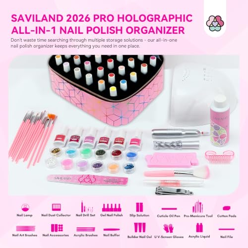 SAVILAND Pink PU Leather Nail Polish Organizer Bag for Nail Tech - A-Pink