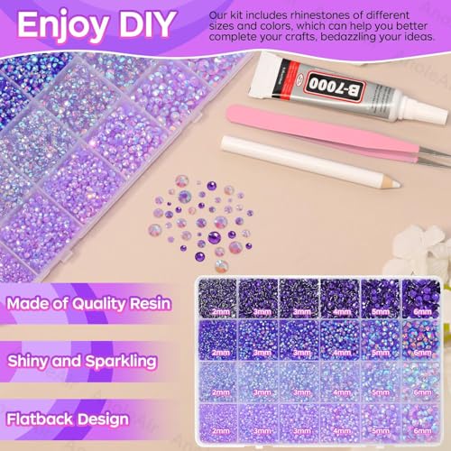 26000PCS Purple Flatback Rhinestones Kit – 2-6mm Mixed Sizes