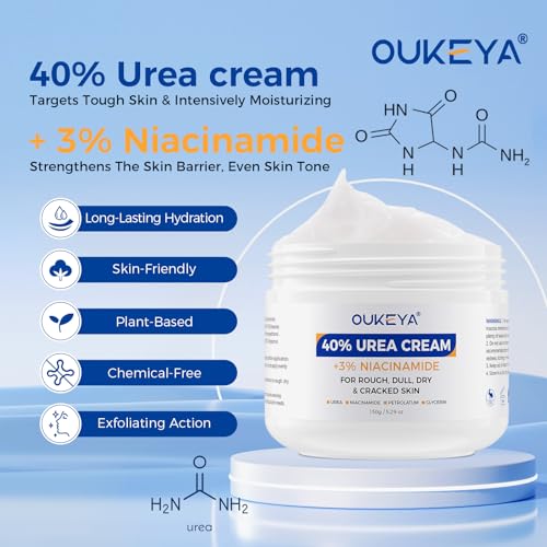OUKEYA 40% Urea + 3% Niacinamide Foot Cream 5.29 oz, for Dry Calloused Heels