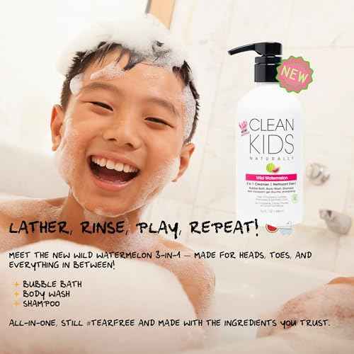 Gabriel Cosmetics Clean Kids Naturally Wild Watermelon 3-in-1 Shampoo, Cleanser & Bubble Bath (16 Fl Oz (1 Bottle), Watermelon 3-in-1)