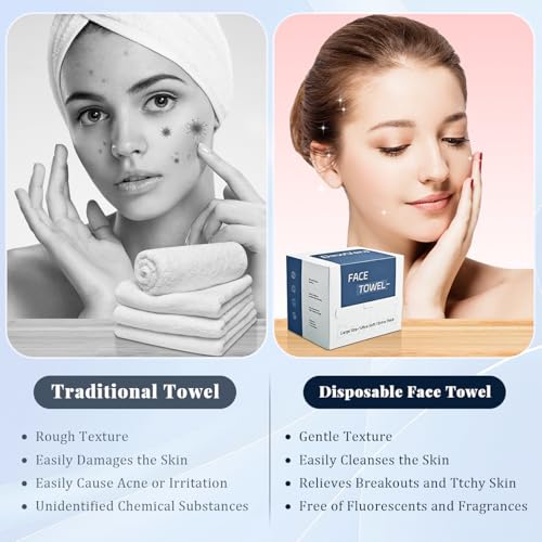 Disposable Facial Towels, Soft and Highly Absorbent, Thick and Large-Sized, Lint-Free Cleansing Cloths for Daily Cleansing and Makeup Removal, 50 Count.