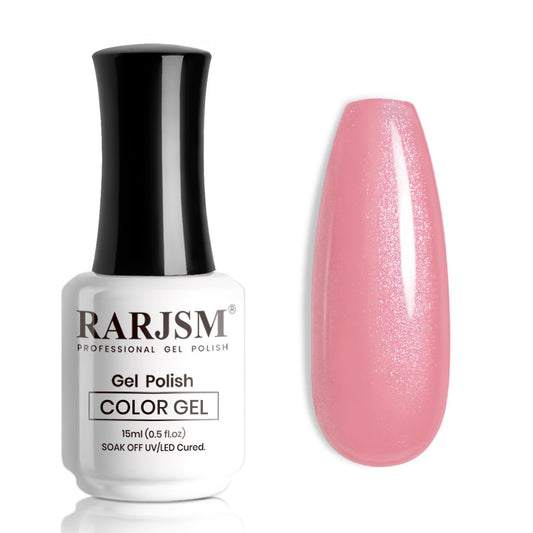 RARJSM Nude Flamingo Pink Gel Nail Polish Natural Pink Pearl Silver Glitter Clear Sheer Gel Polish 15ml UV LED Soak Off Transparent Shimmer Color Home Salon French Manicure Varnish Curing Requires