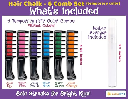 Bright Seed Hair Chalk Comb Set - 6 Washable Temporary Colors