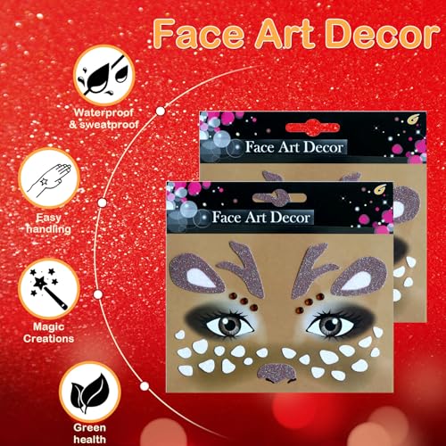 Christmas Glitter Face Tattoos - Reindeer & Animal Designs