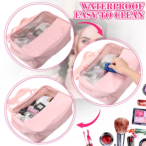 Reginary 6 Pcs Large Clear Makeup Bags, Toiletry Organizer with Zipper and Handle Strap, Portable Cosmetic Bag Waterproof Transparent for Travel Vacation, 11.8 x 8.3 x 3.9 Inch(Pink)