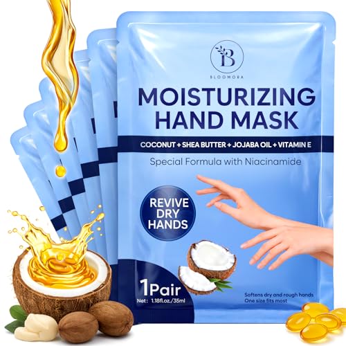 BLOOMORA Repairing Hand Mask Gloves for Dry Cracked Hands - 6 Pairs