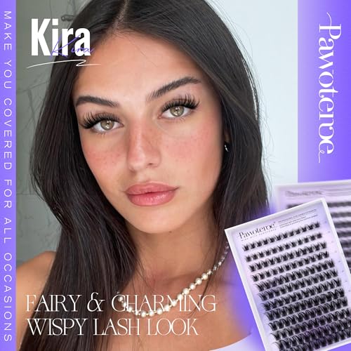 Pawotence Lash Clusters Wispy Kira Cluster Eyelash Extensions 10-18mm Individual Lashes DIY Cluster Lashes Extension Soft Comfortable Eyelash Clusters with Thin Band