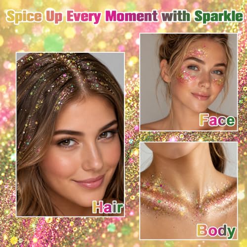 HULYHDP Carnival Glitter Stick - Waterproof Body & Hair Shimmer, Easy Removal, Large Iridescent Flakes