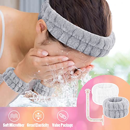 CERETIA Face Washing Headband and Wristband Set of 2, Microfiber Spa Wristbands with Holder, Absorbent Wrist Scrunchies