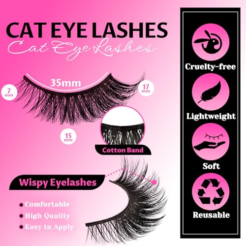 Veleasha Cat Eye Lashes 5 Pairs - Faux Mink False Eyelashes