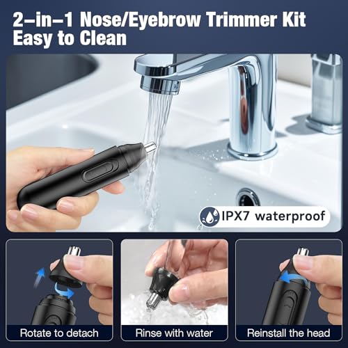 Nose Hair Trimmer for Men Rechargeable: 2024 Painless Rechargeable Nose Hair Trimmer IPX7 Waterproof, Dual Edge Blades Eyebrow & Facial Trimmer for Men for Easy Cleansing, Black